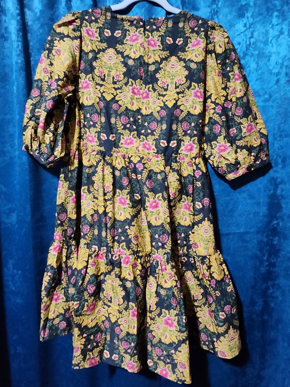 NWT-FARM Rio Black Arabesque Floral Puff Sleeve Mini Dress - Picture 4 of 4